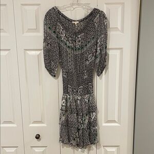 Maje Off the Shoulder Patterned Mini Dress